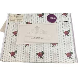 Shabby Chic Rachel Ashwell Green Blue Pink Floral Roses 6pc Full Sheet Set